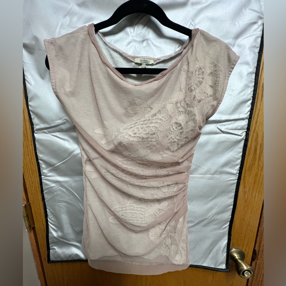 Bordeaux Los Angeles S Top Blouse Beige-Pink Mesh Crochet Lined Pleated Side